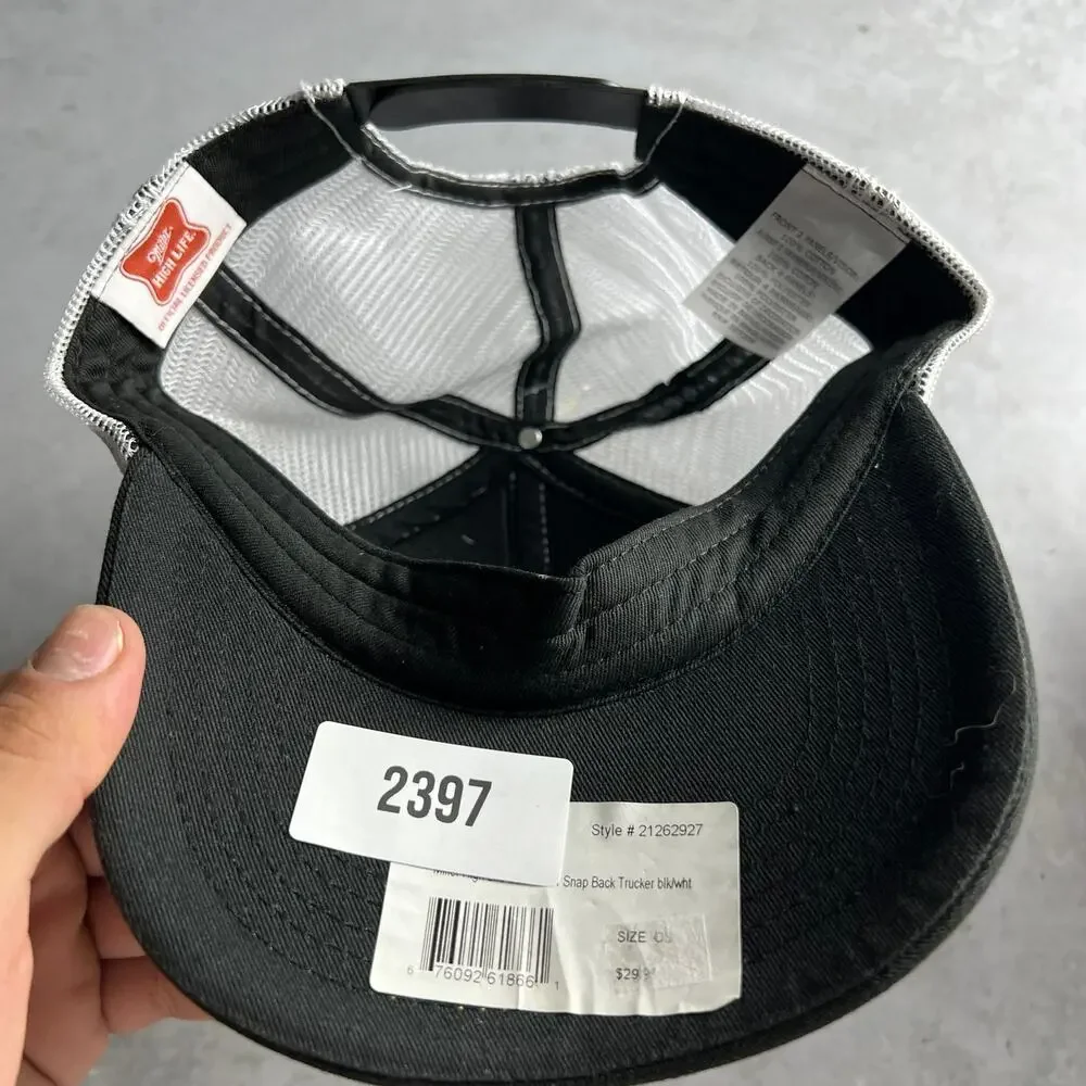 Miller High Life Beer Cap Snapback Mesh Back Adjustable Black and White